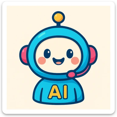 AI agent as a cute digital avatar, round shapes, smiling, vibrant colors sticker
