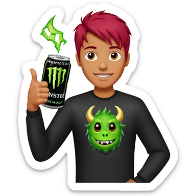 Monster energy man holding a can and a thumbs up with red hair sticker