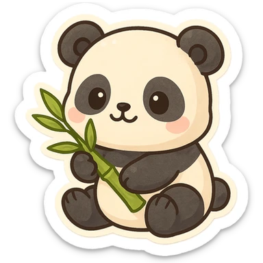 cute panda holding bamboo, chibi sticker style sticker