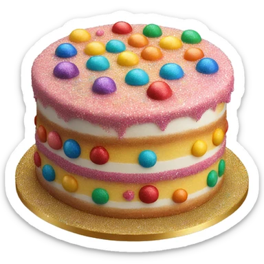 Realistic cake with colorful glitter sticker