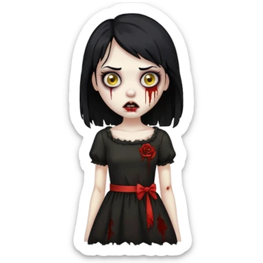 zombie girl with black hair, black dress sticker