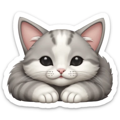 grey and white small cat with eyes closed lying down upside down with its head resting on its paw sticker