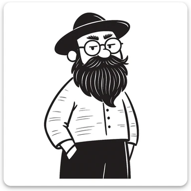 Add glasses to the grumpy old man with a beard in doodle style. Keep the doodle style. sticker