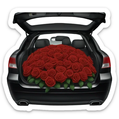 black open car trunk with red roses left in it sticker