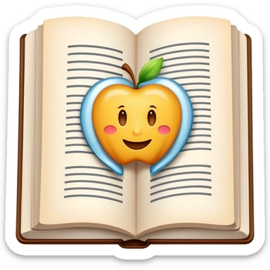 An open hardcover book white pages sticker