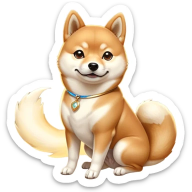 Cinematic Noble Shiba Inu Portrait Emoji, Poised and regal, with a compact, agile build and a well-groomed with a creamy underbelly, deep-set soulful brown eyes, Simplified yet sharp and sophisticated features, highly detailed, glowing with a soft, dignified glow, high shine, intelligent and spirited, stylized with an air of elegance, focused and attentive, soft glowing outline, capturing the essence of a watchful and confident companion, so majestic it feels as though it could prance out of the screen with effortless authority! sticker