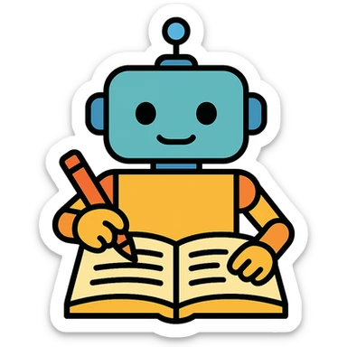 robot writing in a notebook sticker