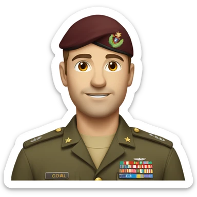 Caucasian man with brown hair in military uniform sticker