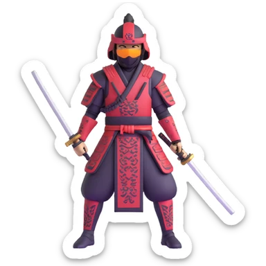male futuristic tech samurai with digital visor and high-tech weapons sticker