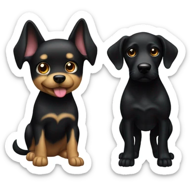 Small up ears black dog with big golden dog sticker