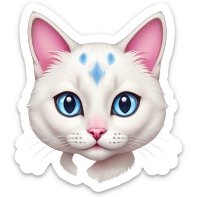 White female cat with Siamese features, pink nose, blue eyes and grey and pink spots sticker