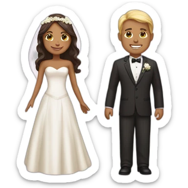 Tan Woman with dark brown hair and man with blonde hair getting married sticker