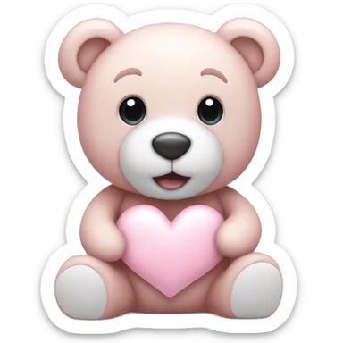 Light pink teddy bear with white heart sticker