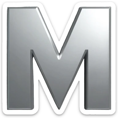 ...Minimalist 3D emoji based on image_e44ce5.png: massive polished chrome geometric 'M' raised metal relief, integrated central on deeply impressed bare heel in rough grey concrete. Harsh shadows, high contrast. Isolated on white --no background sticker