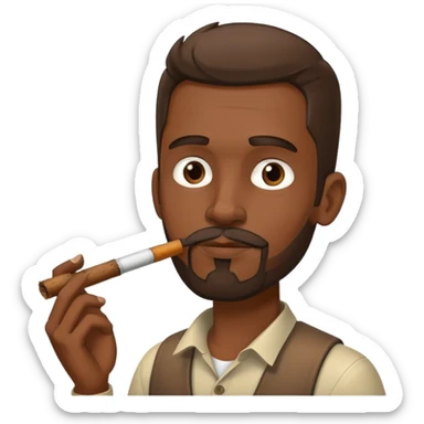 thin, long, dark with goatee Man Smoking some wood sticker
