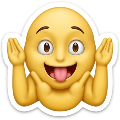 Emoji sticking their tongue out and 2 hands to the side sticker