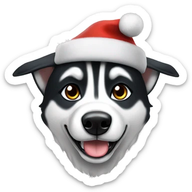 black and white husky with elf hat sticker