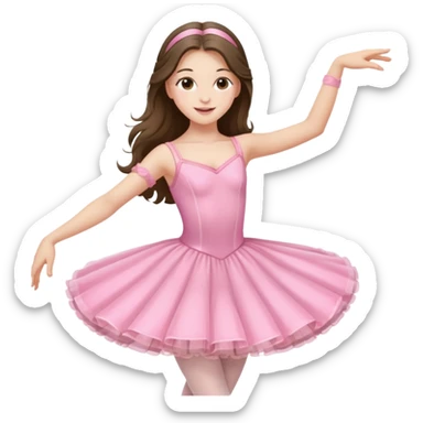 happy pretty white brunette teen long hair with hazel eyes in a ballet costume and point shoes dancing sticker