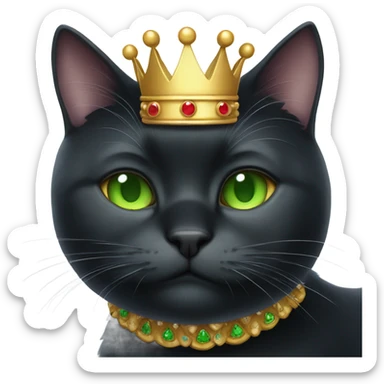 fat Black Cat wearing a crown green eyes  sticker