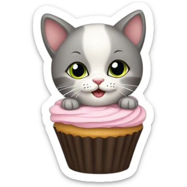 Little baby cat with cup cake sticker