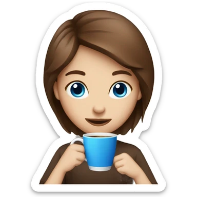 Brown hair with blue eyes drinking coffee  sticker