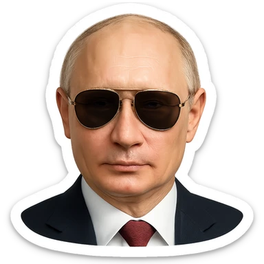 photorealistic portrait of Putin with aviator sunglasses, emoji style, no background sticker