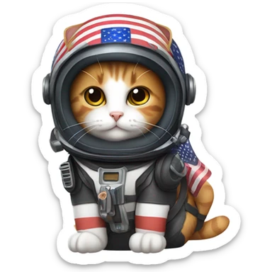 Calico cat with jet pack and American flag helmet sticker