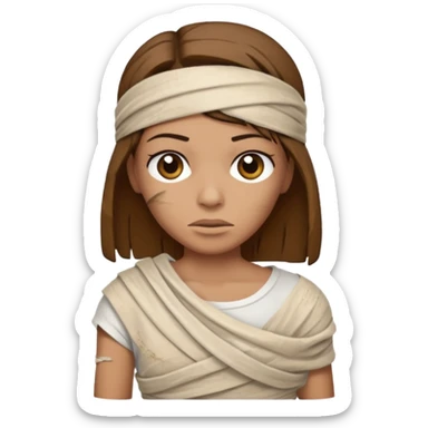 Mummy, his clothes:white T-shirt, brown hair sticker