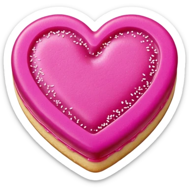 Realistic shortbread cookie in the shape of a heart with Fuchsia color jelly middle filling and sprinkled powder sugar on top. sticker