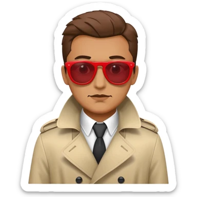 a fraudster in red sunglasses and a trench coat sticker