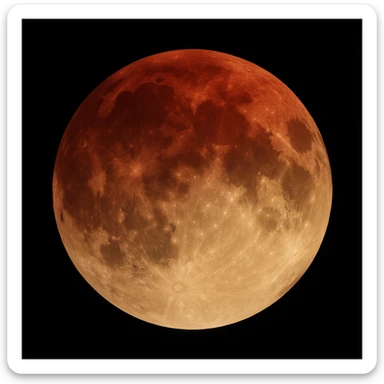 blood moon with smoother craters, two-tone fill: beige and dark red, smooth gradient transition between colors, realistic moon style sticker