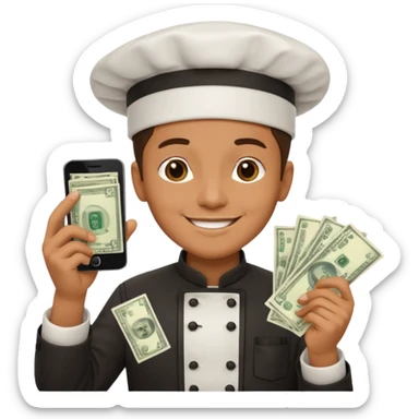 chef holding money and phone sticker