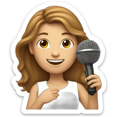 Caucasian girl with long Brown hair holding a michophone singing happy sticker