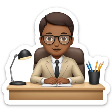 one employee sitting in front of the desk sticker