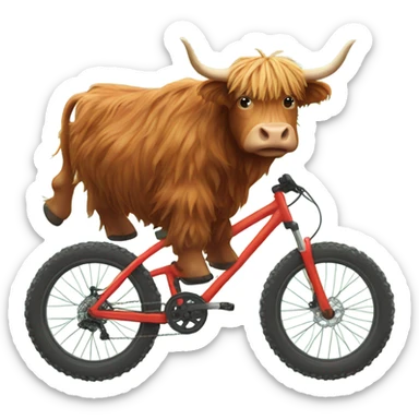 Highland cow riding a mountain bike sticker