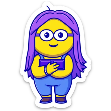 cute yellow minion with long girl hair sticker