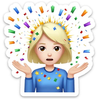 Expresión de molestia con rayos que explotan y llena de confeti  sticker