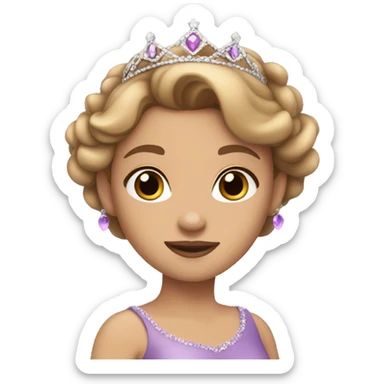 princess with light brown hair, brown eyes, light skin, violet dress and a tiara sticker