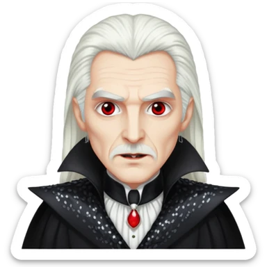 Count Dracula with long white hair, black sequin outfit  sticker