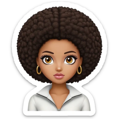 pretty bratz girl, dark brown afro, dark brown eyes, black eyeliner, deep brown skin sticker