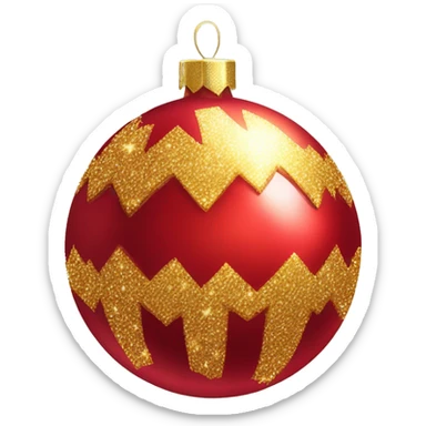 A shiny red and gold Christmas ornament ball with sparkles sticker