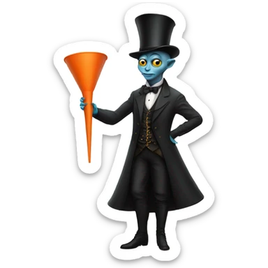 alien galora in Victorian dress elegant, full body, holding "big traffic cone" sticker