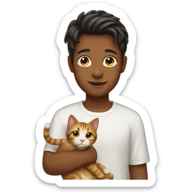 a boy with a side part hair holds a cat sticker