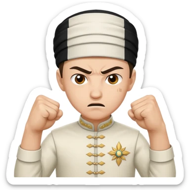 tatar white young man with national outfit showing his fists angry sticker