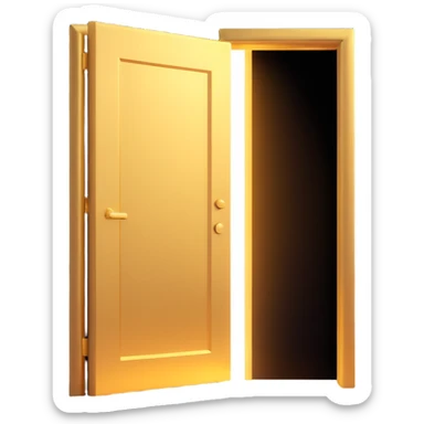 3D emoji style, very dark scene with a golden door slightly open. An extremely strong, wide, and bright white light beam and glow pour through the crack. Cinematic and dramatic atmosphere with a clearly visible light shaft. No background. sticker