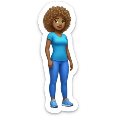 A curly kid, wearing blue clothes and using her insulin pump while playing in a park. sticker