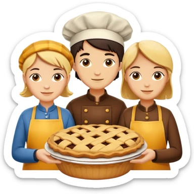 Baking community humanless avatar in vibrant style illustration. Pie, cookie, and muffin warm golden tones, simple shapes, flat design, high contrast. sticker