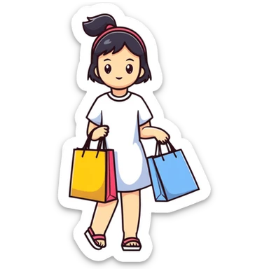 Fashionable Japanese girl with shopping bags sticker