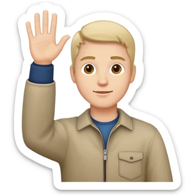 man  in casual clothes, one hand raised sticker