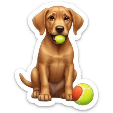 Puppy Red labrador holding a tennis ball on his mouth sticker